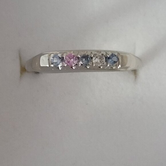 14k Topaz Wedding Band White Gold 5 Stone MultiColor Anniversary or Mothers Ring - Picture 7 of 14